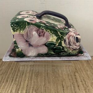 LESAL CERAMICS Signed Hand Painted, Hand Made . Covered Cheese Dish.
